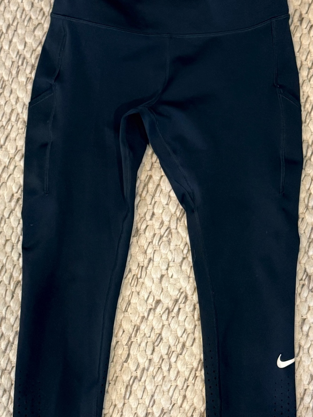 Nike Women’s Large Dri-FIT Running Leggings Black Zip Pockets Reflective